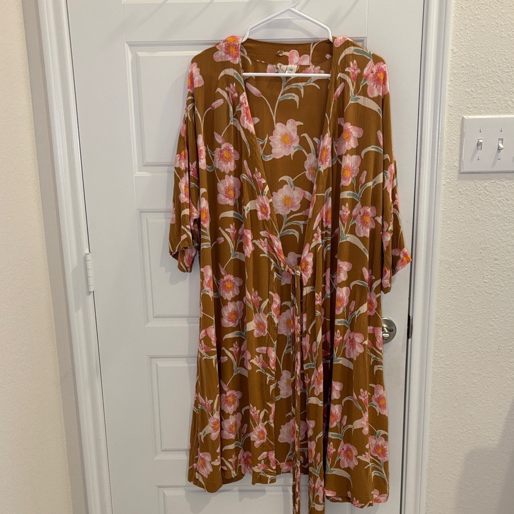 Roxy Floral Kimono Cardigan Boho Beach Cover Up Viscose XS/S